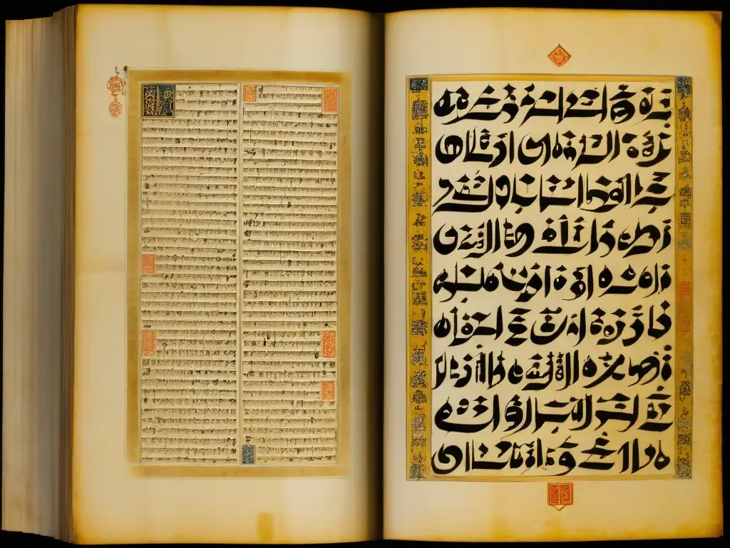 Manuscrito Ge'ez: Legado artístico y cultural Manuscrito antiguo en Ge'ez con caligrafía e ilustraciones detalladas, reflejando el origen y evolución del Ge'ez en la escritura contemporánea