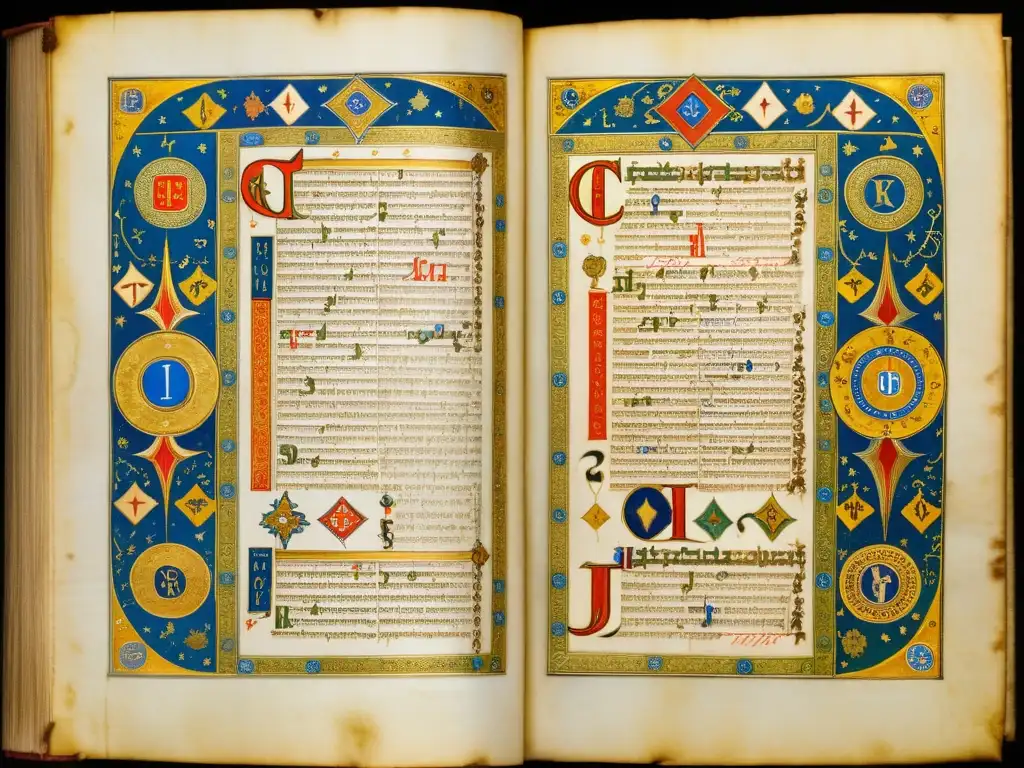 Manuscrito antiguo iluminado con alfabetos cirílico y glagolítico, detalles en oro y pigmentos vibrantes