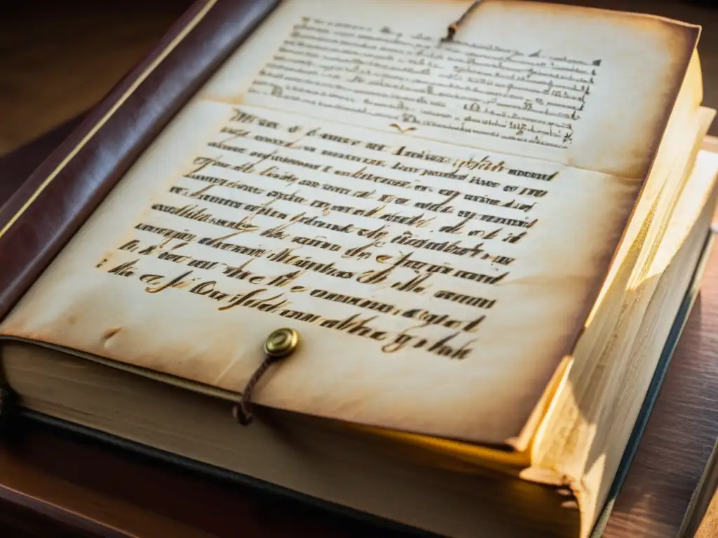 Manuscrito antiguo en lectern de madera con protección manuscritos culturas extintas