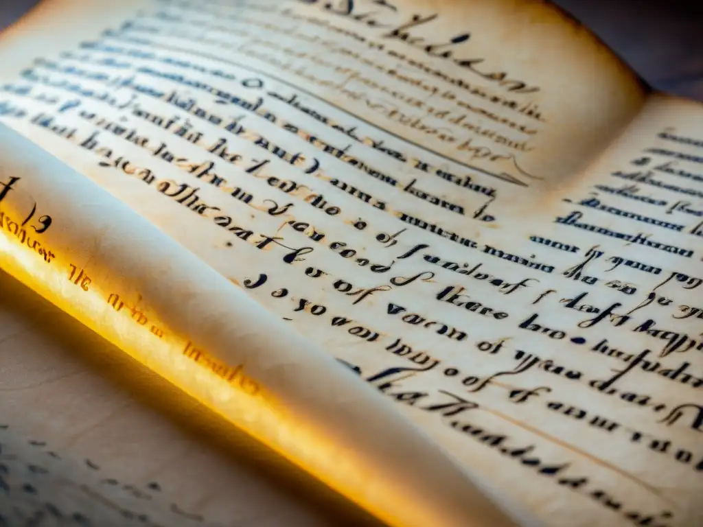 Un manuscrito antiguo determina su valor en la delicada caligrafía y textura envejecida, iluminado por una cálida luz