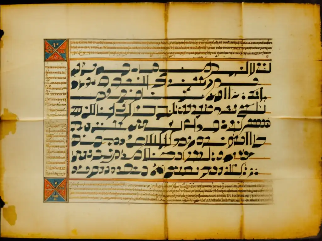 Manuscrito armenio antiguo con caligrafía intrincada y evolución del alfabeto, reflejando la historia del alfabeto armenio