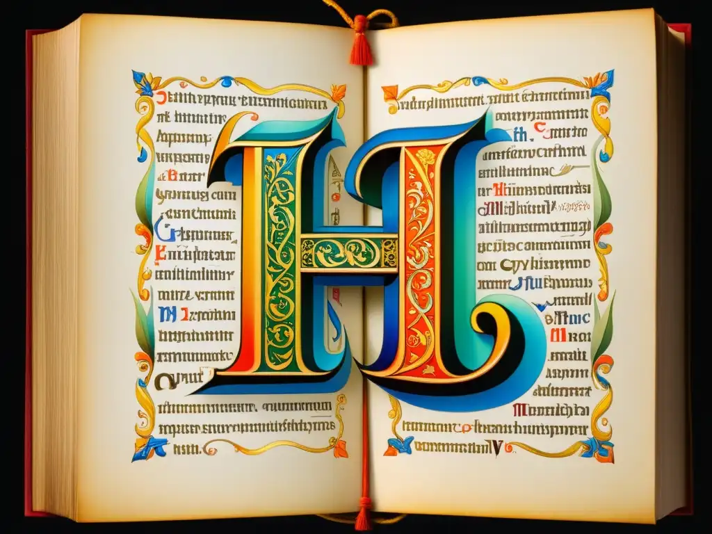Manuscrito iluminado del alfabeto cirílico, con caligrafía intrincada y colores vibrantes, resaltando la prevalencia del cirílico sobre glagolítico en Europa del Este