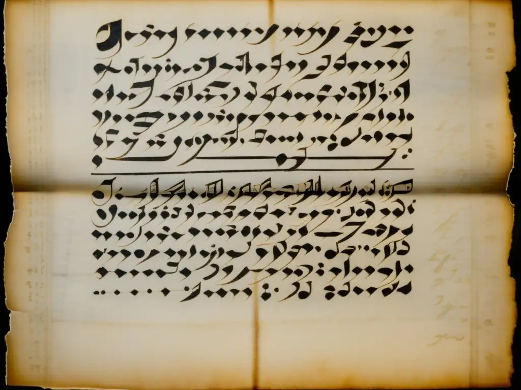 Un manuscrito vintage de la escritura glagolítica, iluminado por una cálida luz, revela su antigua sabiduría y encanto histórico