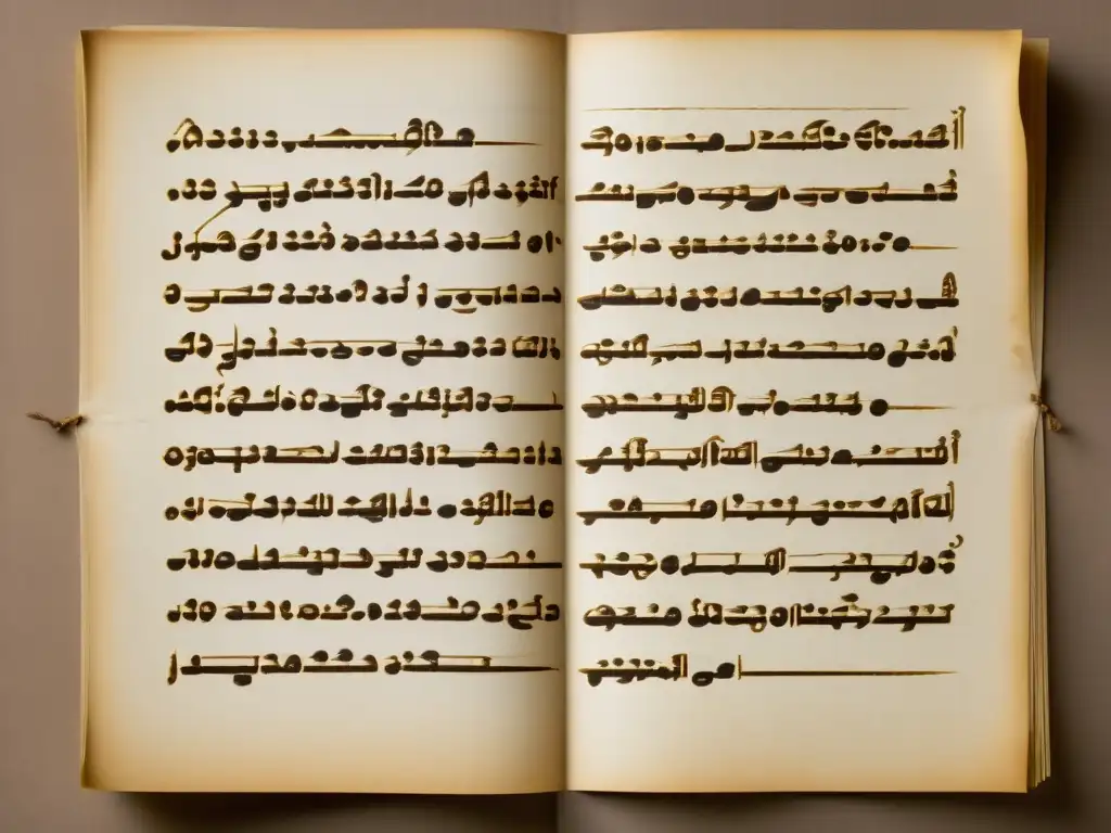 Manuscrito vintage en el sistema de escritura Saurashtra India, con detalles intrincados y tonos sepia evocando la rica herencia cultural