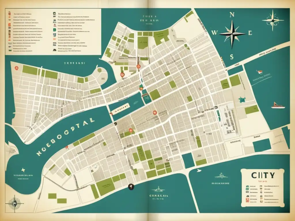 Mapa vintage de una ciudad con letras y símbolos manuscritos, fusionando herramientas geoespaciales con análisis de escrituras