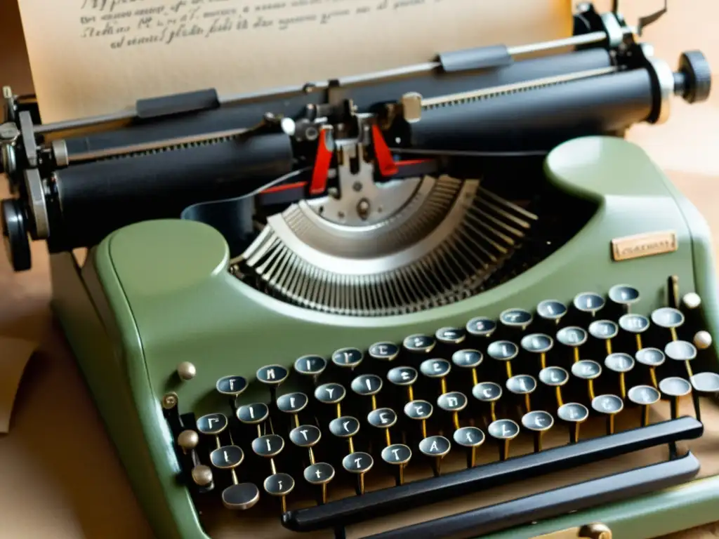 Una máquina de escribir vintage muestra la belleza de la tipografía para escritura Vatteluttu en un ambiente nostálgico y cálido