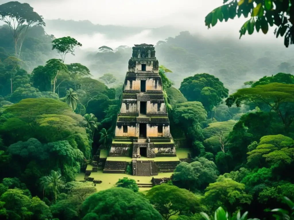 Misterioso paisaje de la selva guatemalteca con estela maya