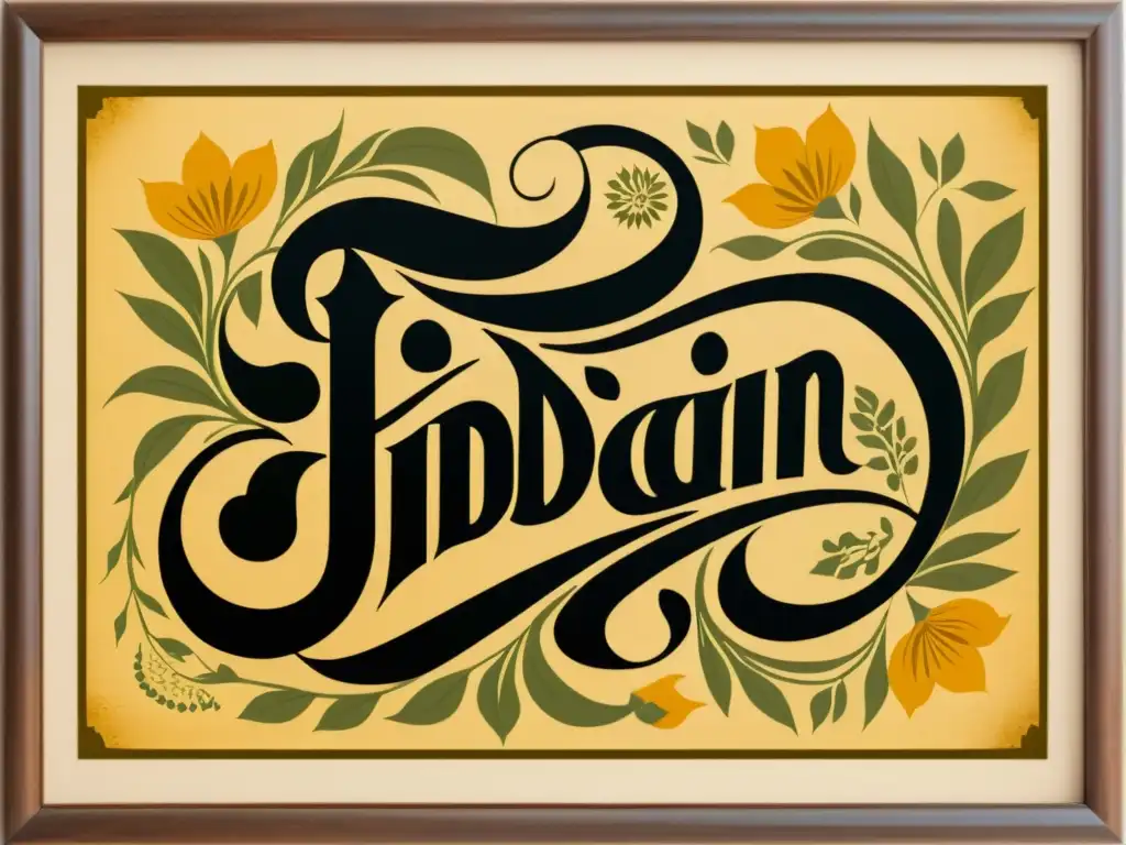 Una obra de caligrafía vintage india detallada, con una variedad de estilos y tonos terrosos