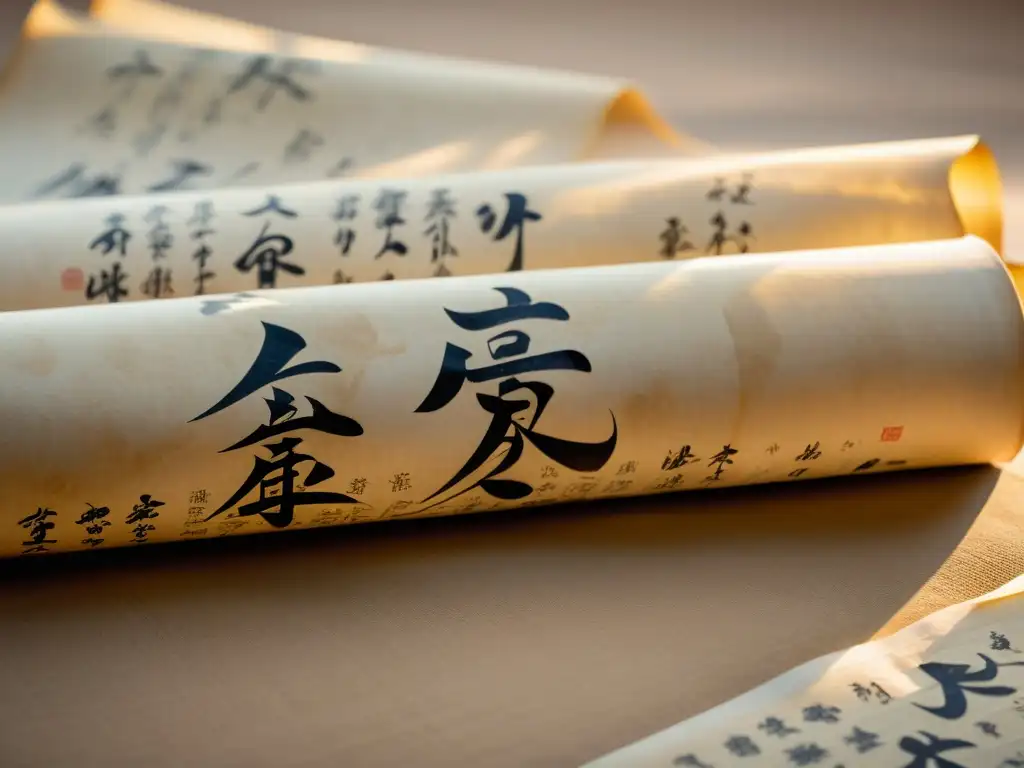Un pergamino de escritura china antigua con orígenes misteriosos despliega su elegancia vintage y sabiduría ancestral
