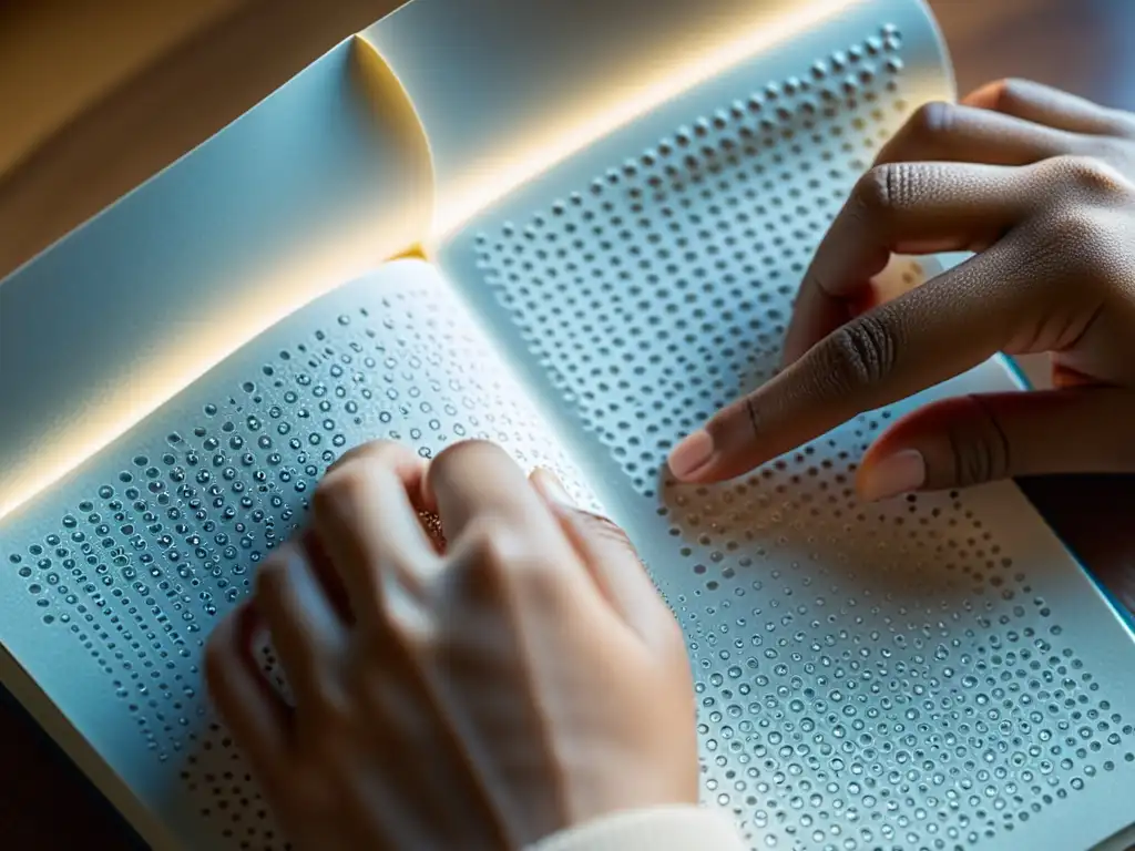 Una persona lee un libro en braille, mostrando la importancia del braille en inclusión y empoderamiento