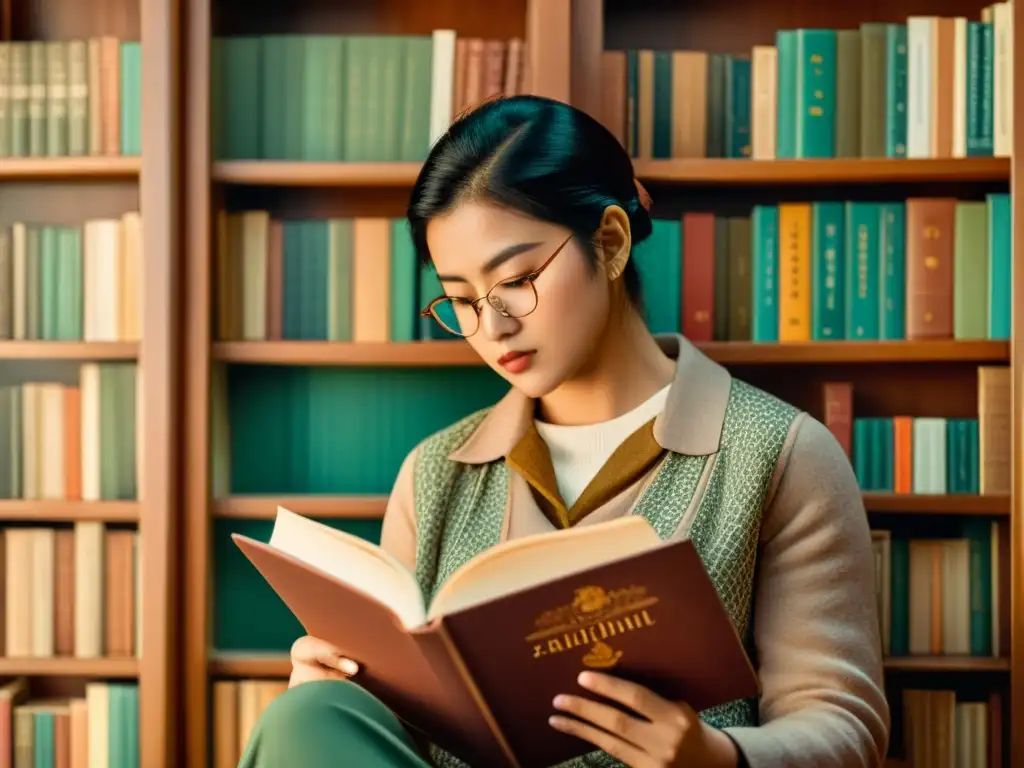 Persona leyendo libro en múltiples idiomas en estudio nostálgico, exuda curiosidad intelectual y estrategias cognitivas lectura multilingüe