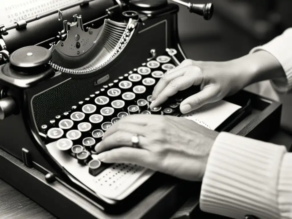 Persona usando una máquina de escribir braille, concentrada y precisa