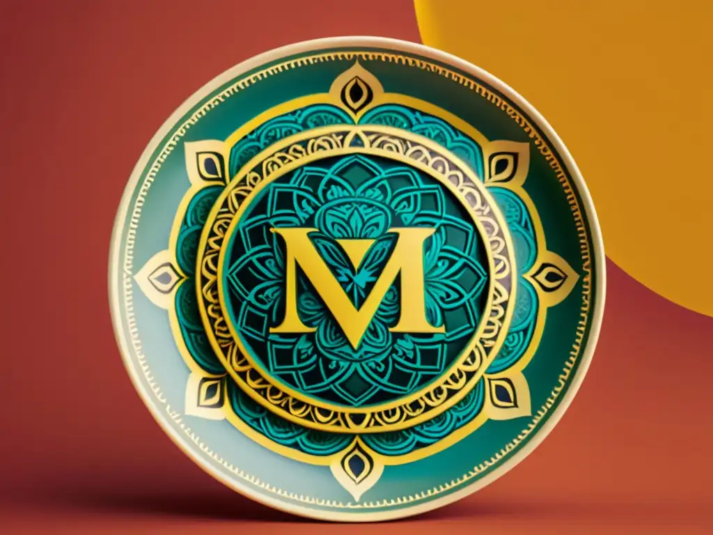 Un plato decorativo vintage con un mandala de alfabetos antiguos que exuda misticismo y significado cultural