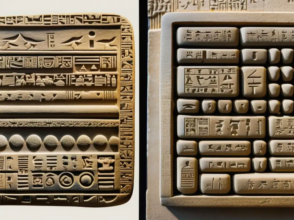 Comparación de sistemas de escritura: evolución desde antiguas inscripciones hasta escritura digital moderna en teclado o pantalla táctil