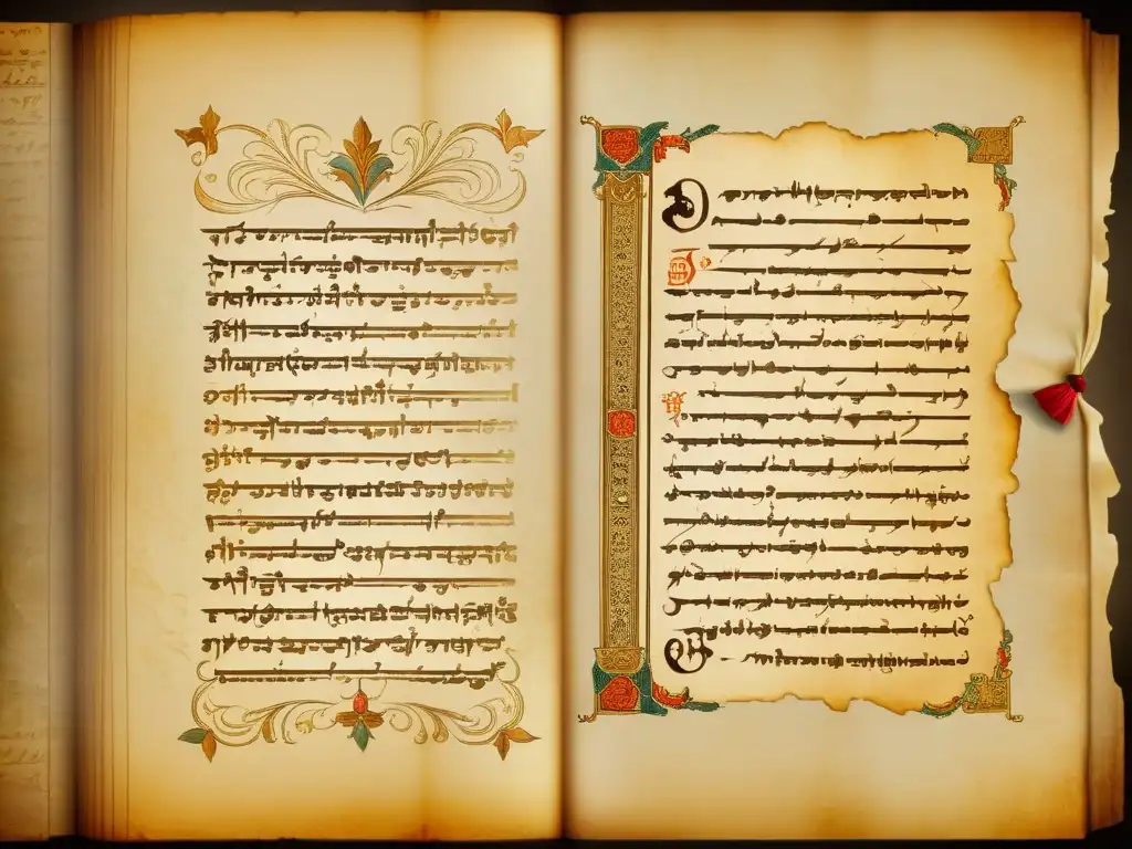 Manuscrito antiguo: Belleza y significado en la caligrafía Software preservación idiomas antiguos: Ilustración vintage de un antiguo manuscrito bien conservado con intrincada caligrafía y delicado pergamino