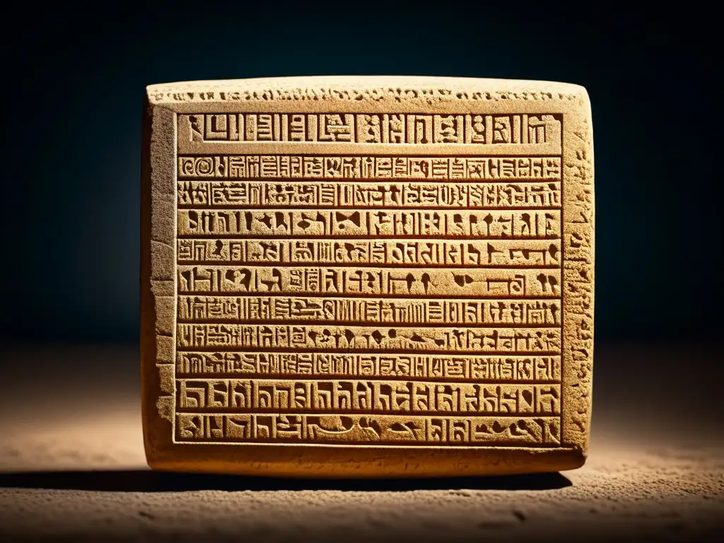 Tableta cuneiforme antigua en alta resolución: historia en sepia Tableta cuneiforme bien conservada en tonos sepia, ideal como material didáctico para escribir cuneiforme