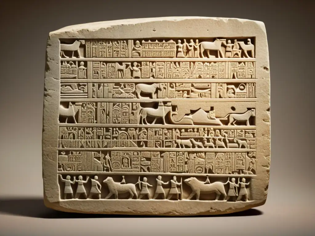 Tableta cuneiforme Mesopotamia, muestra la importancia de la escritura con deidades y símbolos antiguos en arcilla