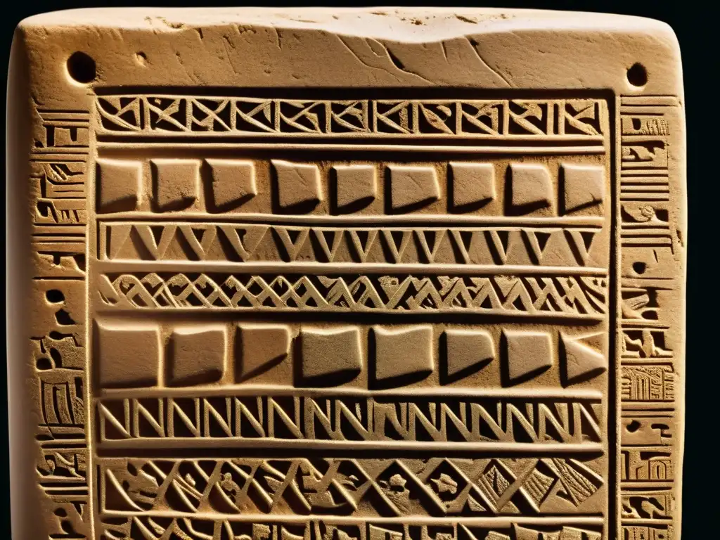 Una tableta de escritura cuneiforme antigua con caracteres en relieve, revelando la historia y la artesanía de este sistema de escritura