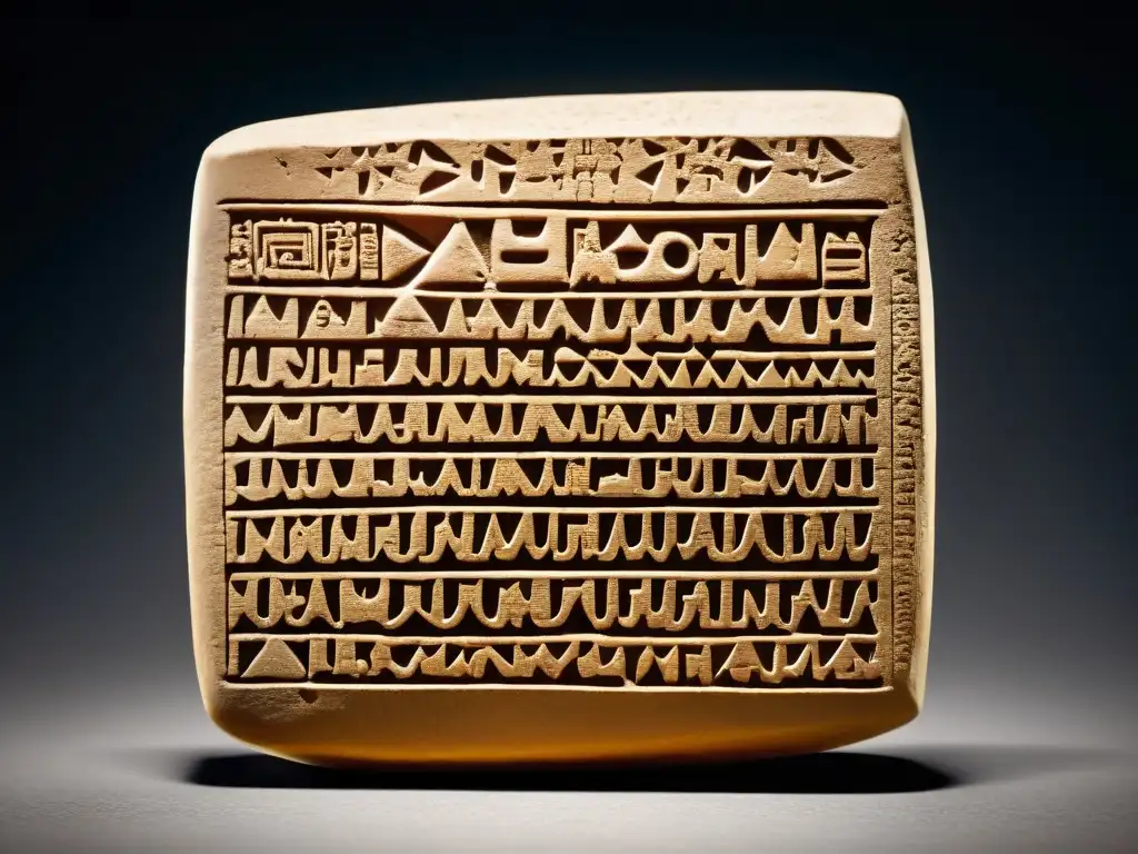 Tableta de escritura cuneiforme de Mesopotamia, con caracteres antiguos en arcilla