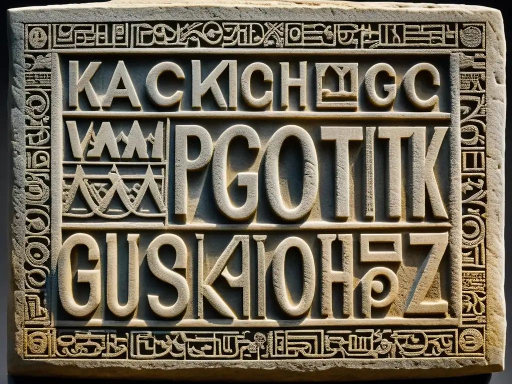 Una tableta de piedra antigua y enigmática con el alfabeto glagolítico, exudando sabiduría y tradición