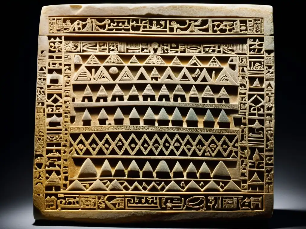 Tablilla de piedra Meroítica: Antigua escritura y deidades Tableta de piedra con escritura meroítica lengua perdida, adornada con símbolos y deidades antiguas, evocando misterio y fascinación
