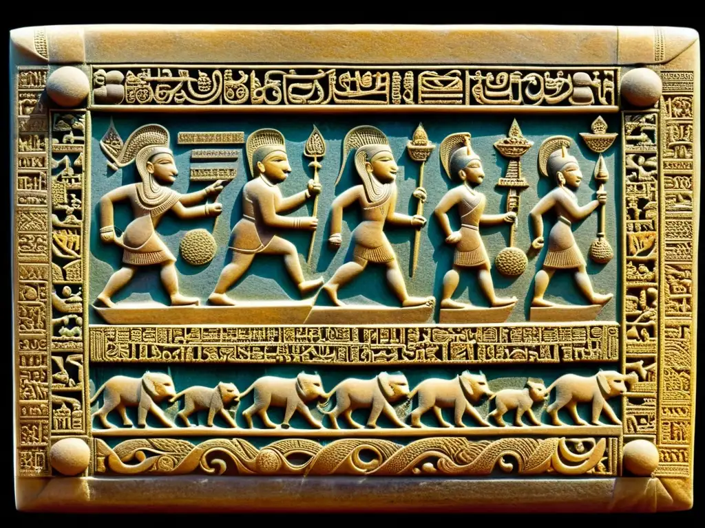 Tableta de piedra tallada con evolución del script Brahmi Tableta de piedra tallada con evolución del sistema Brahmi en antiguos símbolos y colores vibrantes