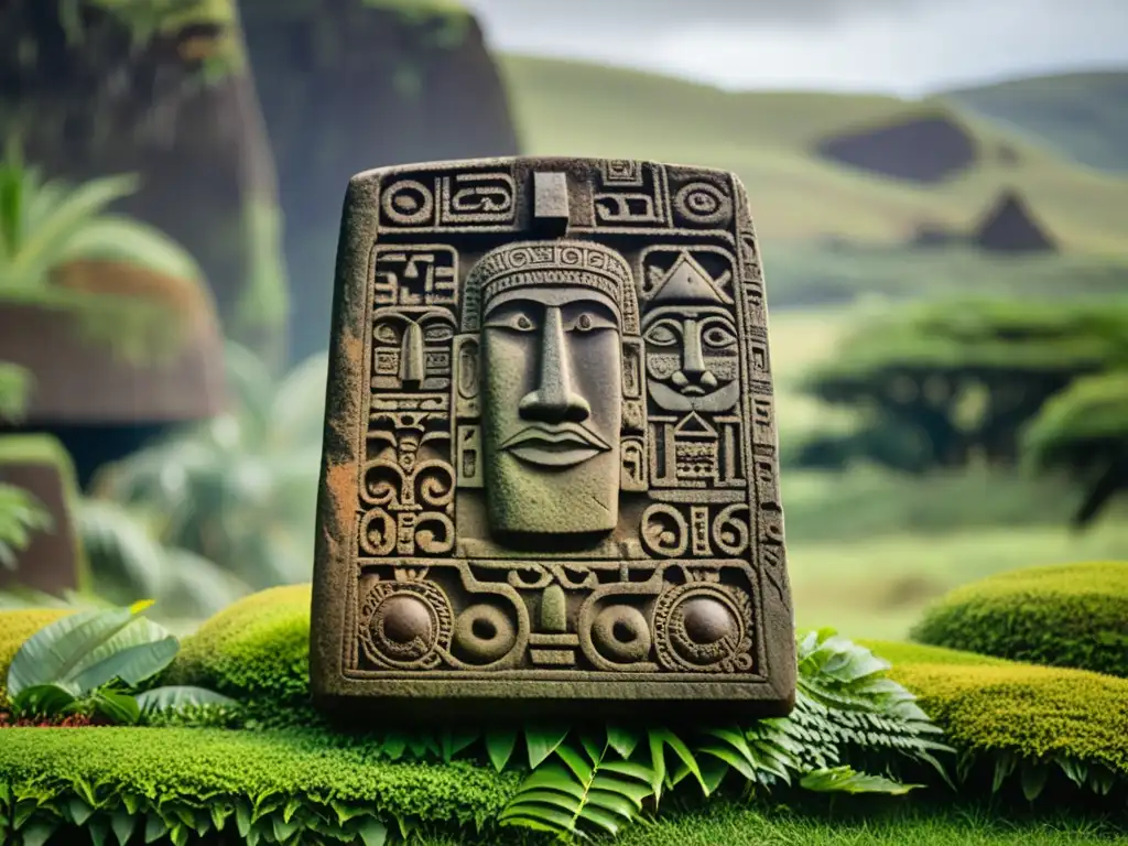 Una tableta rongorongo antigua de la Isla de Pascua, con intrincados grabados y un aura de misterio y sabiduría ancestral