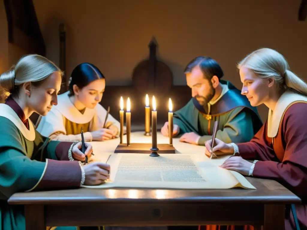 Taller de escritura carolingia: inmersión histórica Un taller de escritura carolingia en un ambiente cálido y nostálgico con vestimenta y útiles auténticos