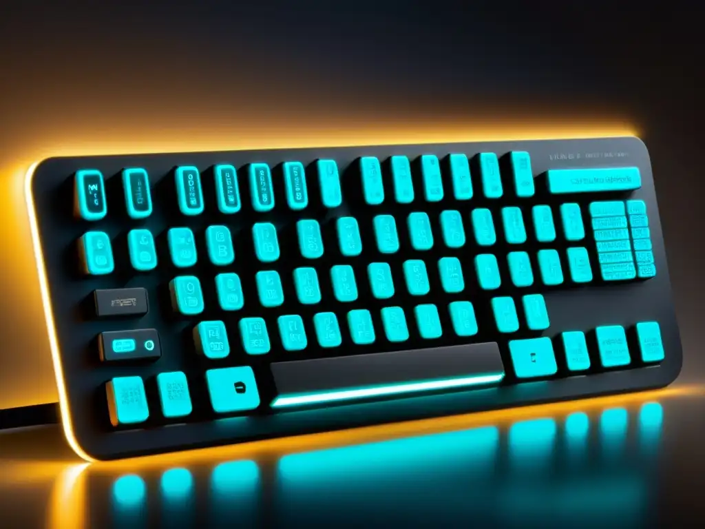 Un teclado moderno con caracteres Hanzi iluminados, fusionando arte y tecnología