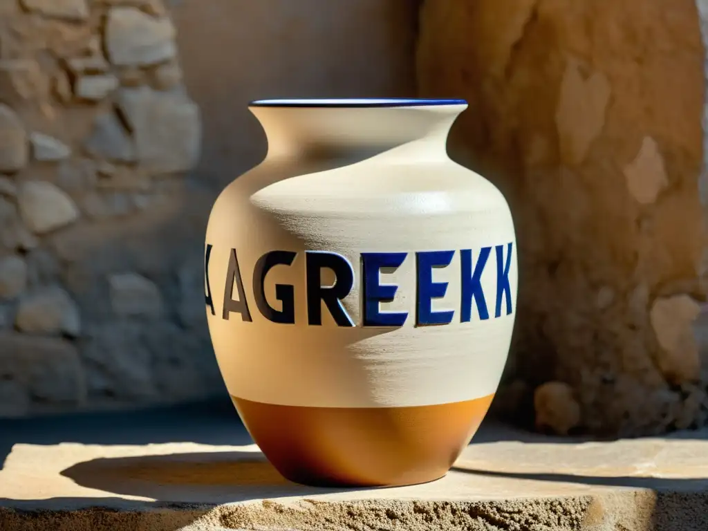 Vaso cerámico moderno con letras del alfabeto griego, influencia del alfabeto griego en cerámica