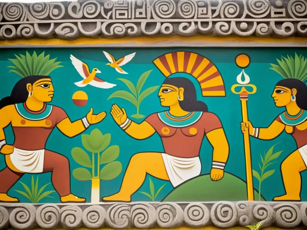 Mural vibrante Olmeca y Maya en Cacaxtla Vibrante mural de glifos Olmecas y Mayas en Cacaxtla, revelando un lenguaje pictórico ancestral y enigmático