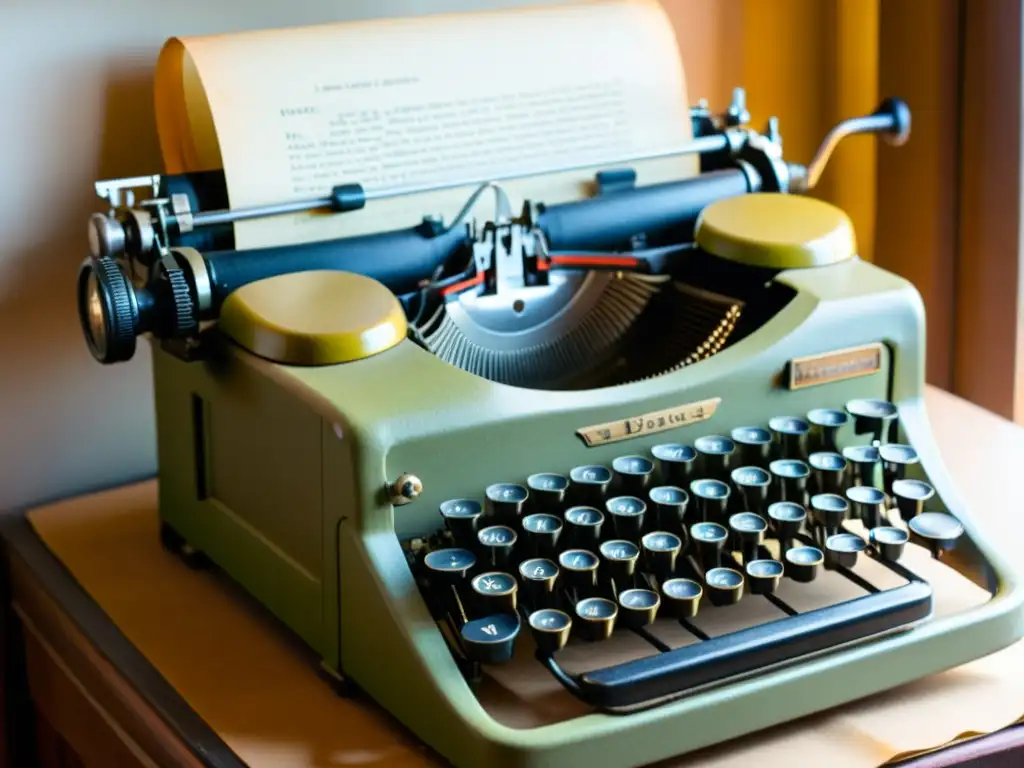 Una visión nostálgica de una elegante máquina de escribir vintage iluminada por la luz del sol